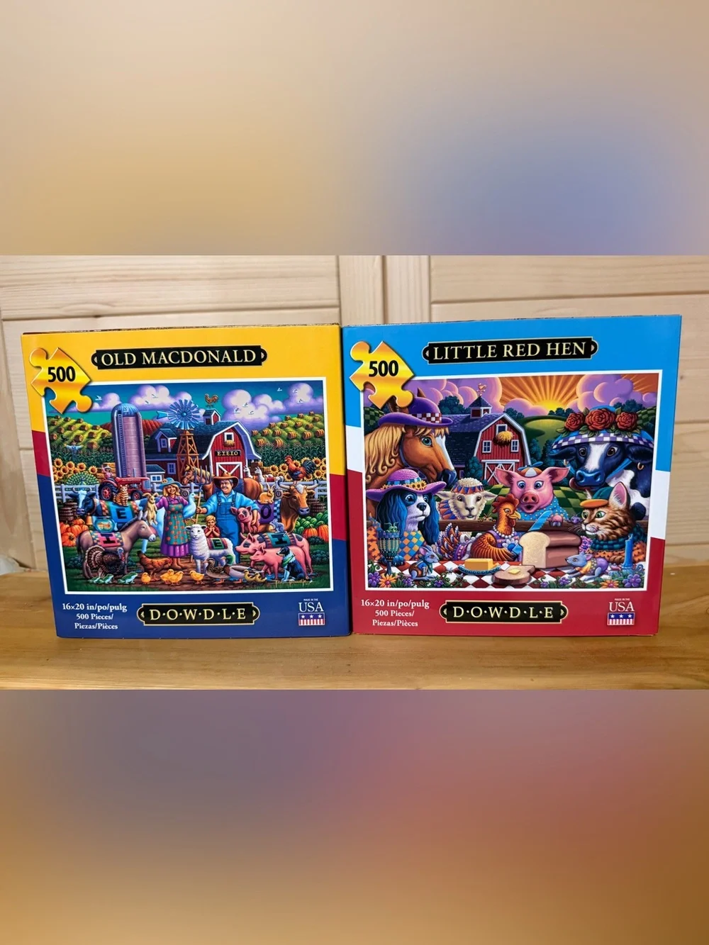 Dowdle 500-Piece Jigsaw Puzzle Pair - Old Macdonald and Little Red Hen